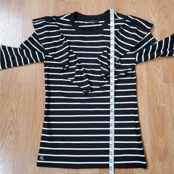 Lauren Ralph Lauren Striped Ruffle Trim Long Sleeve Top sz Sm - Picture 7 of 11